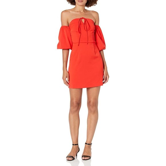 J.O.A. Red Puff Sleeve Halter Mini Dress sz M NEW - Picture 10 of 11